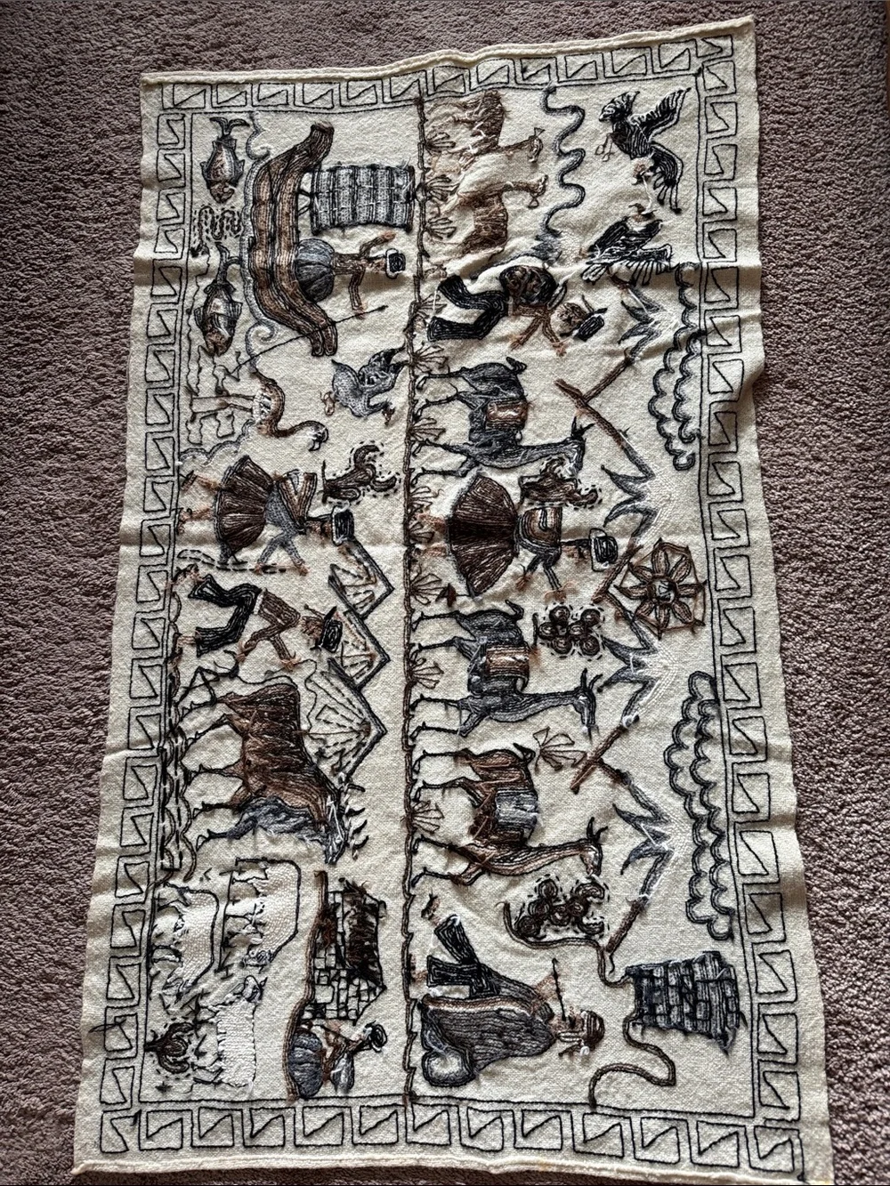 Embroidered Aztec Mayan Inca Hand Woven Tapestry